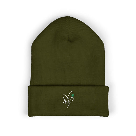 420 Love - White Classic Cuffed Beanie (Embroidery)