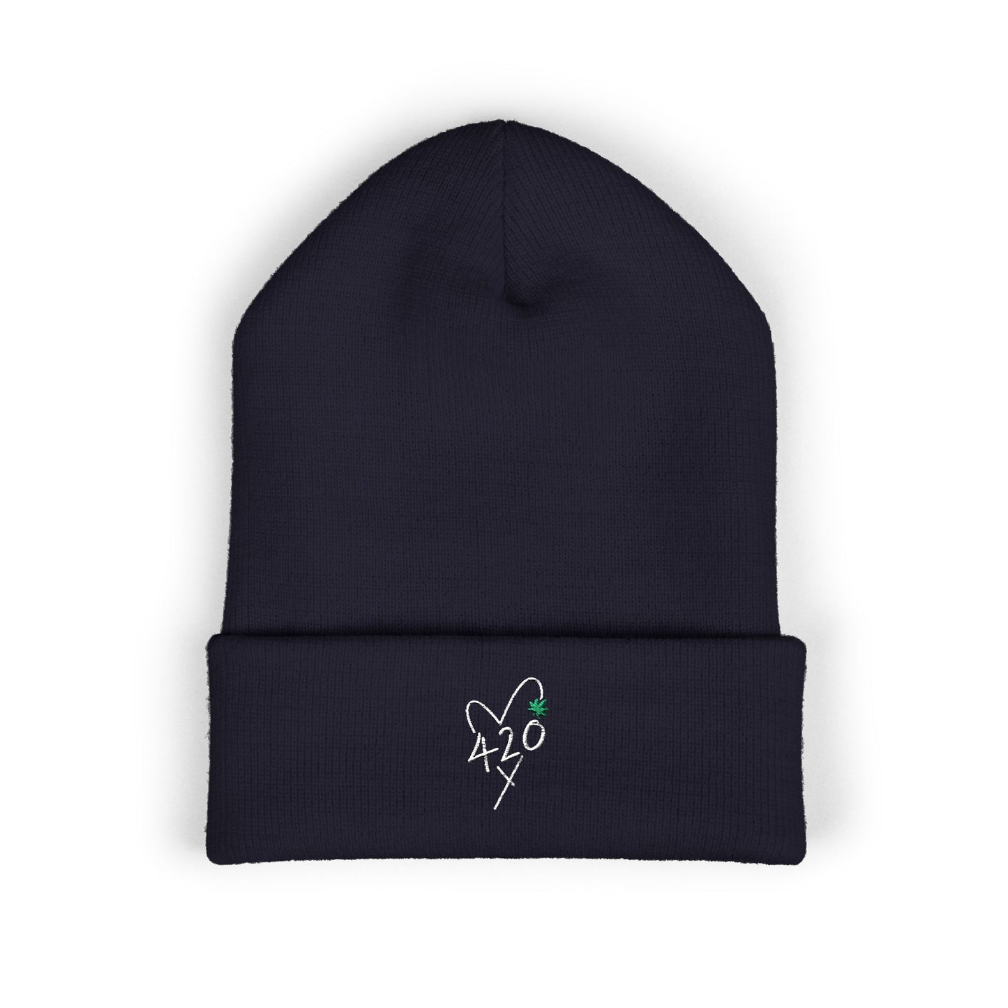 420 Love - White Classic Cuffed Beanie (Embroidery)