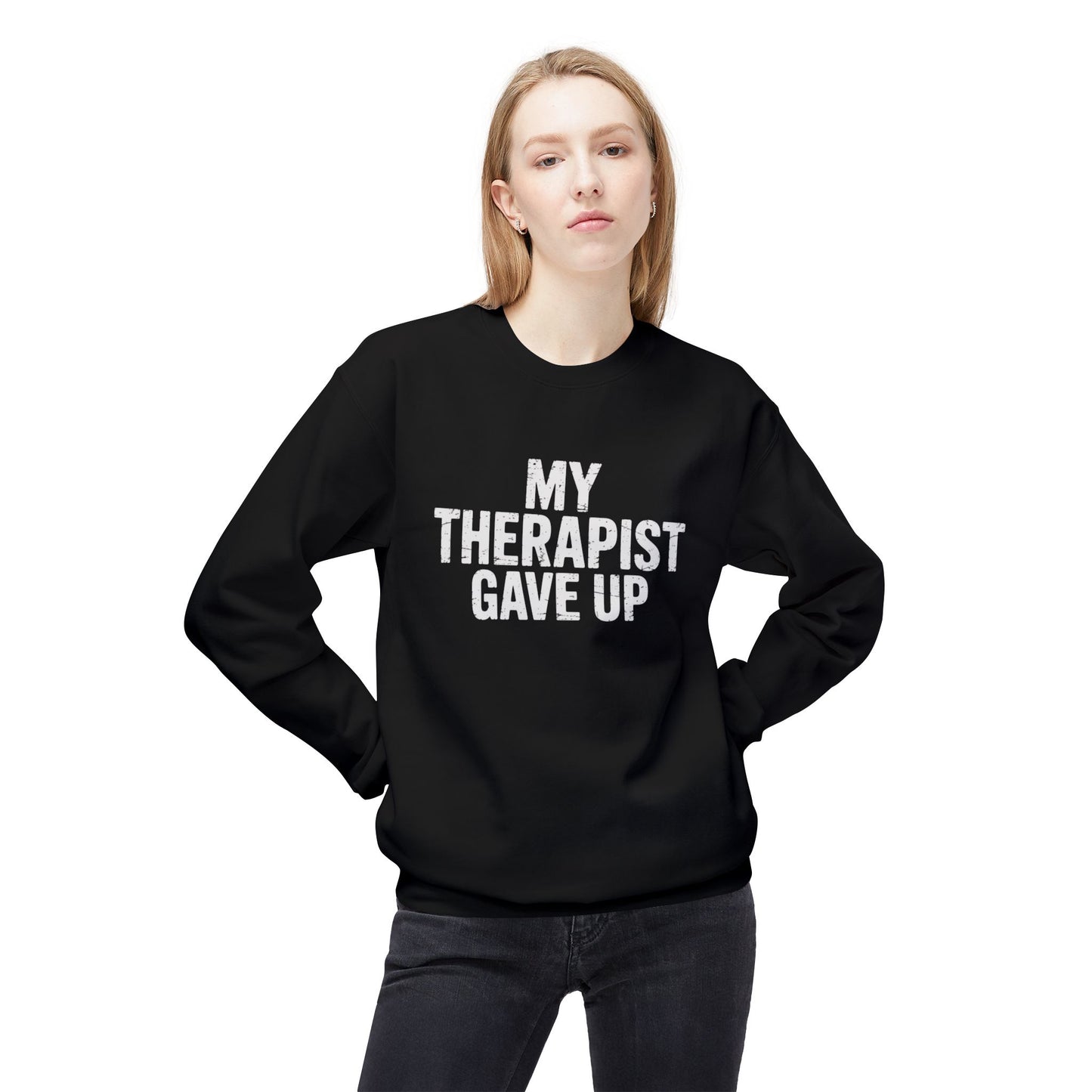 My Therapist Gave Up Unisex Midweight Softstyle Fleece Crewneck Sweatshirt