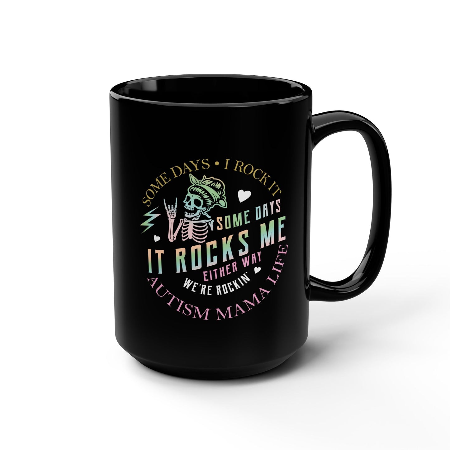 Rockin' Autism Mama Black Mug, 15oz
