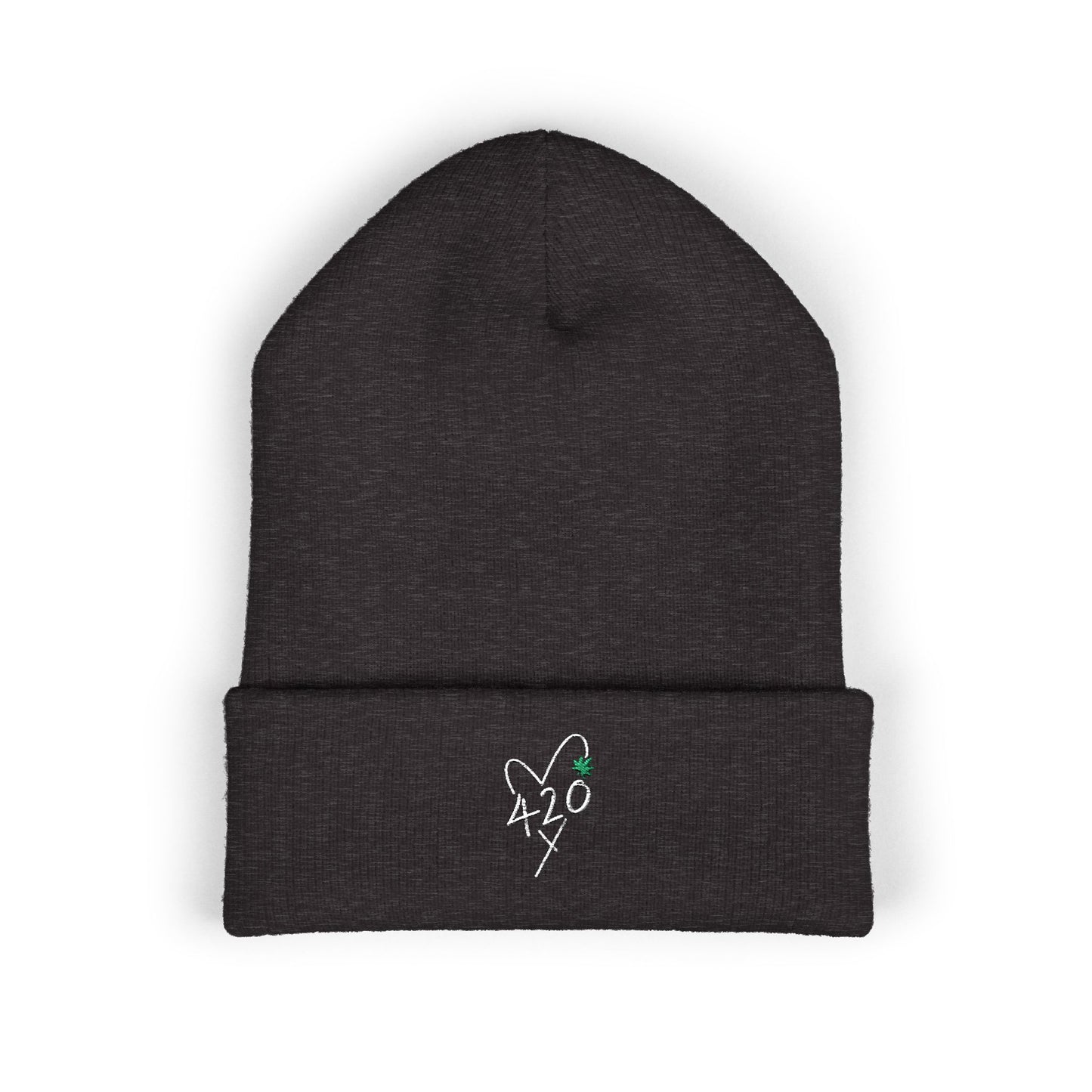 420 Love - White Classic Cuffed Beanie (Embroidery)