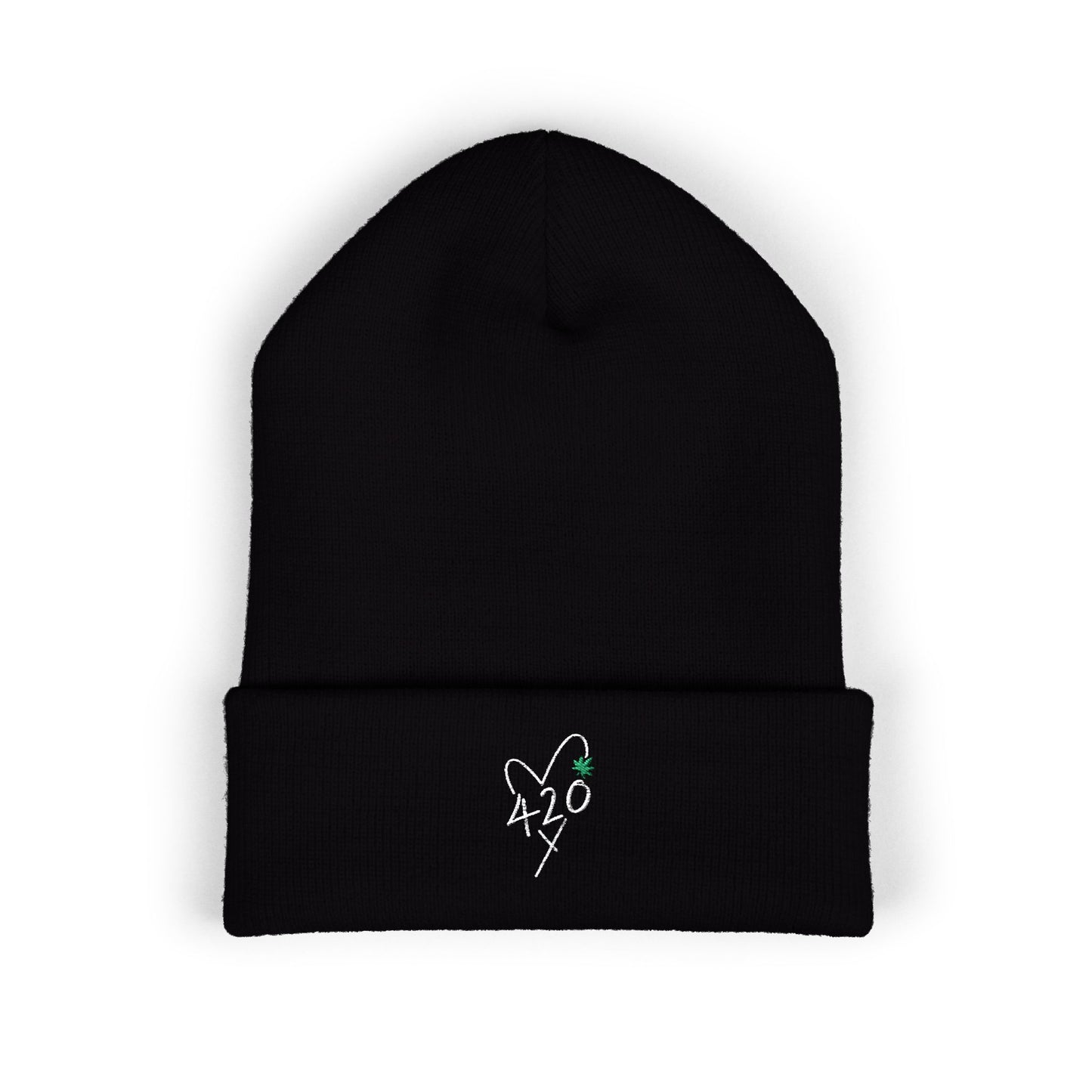 420 Love - White Classic Cuffed Beanie (Embroidery)