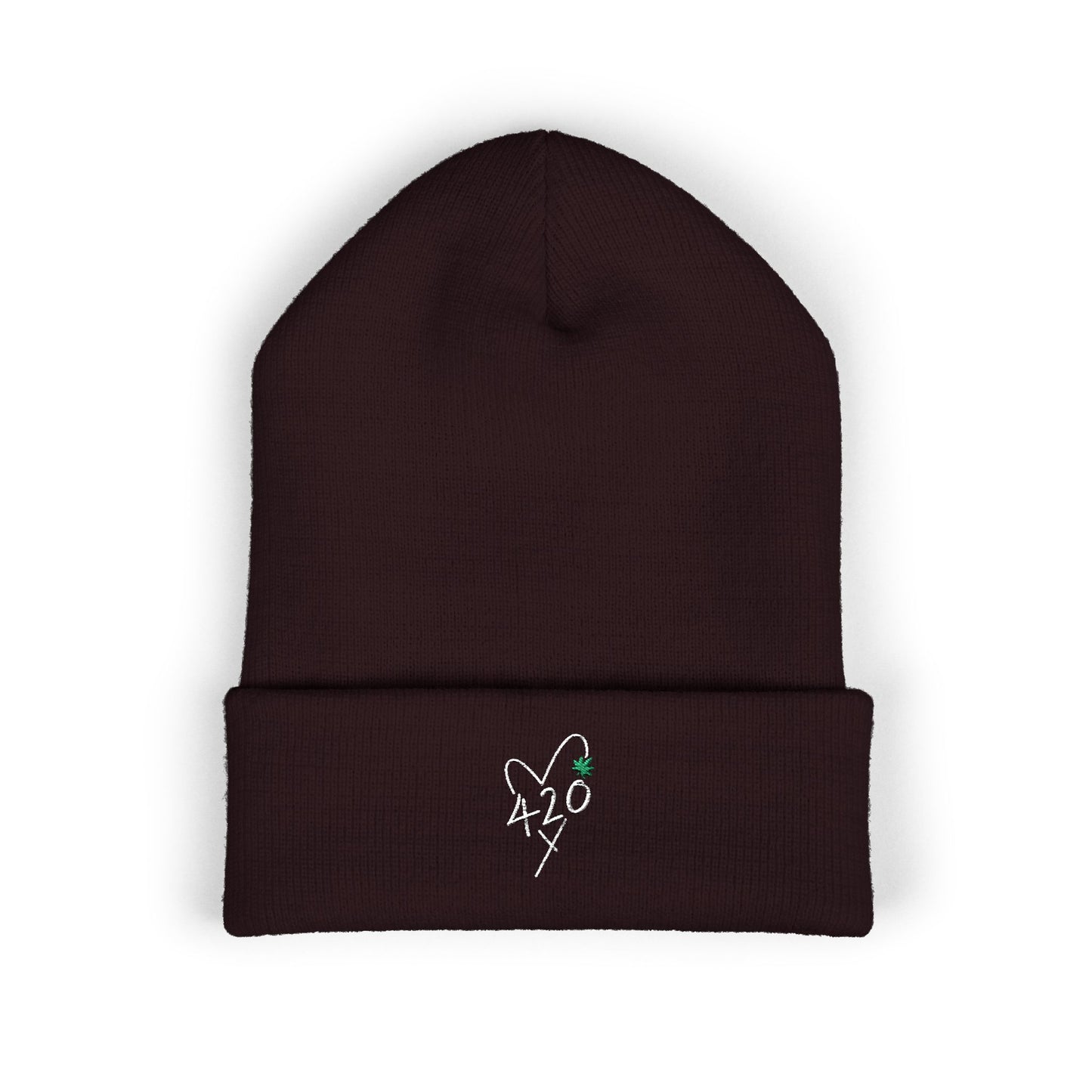 420 Love - White Classic Cuffed Beanie (Embroidery)
