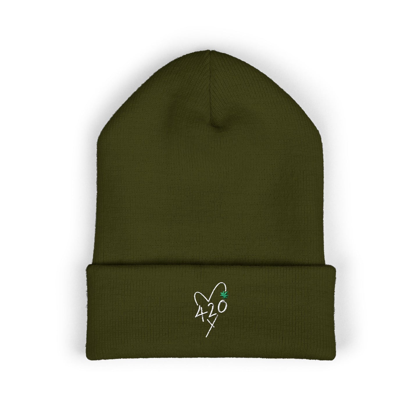 420 Love - White Classic Cuffed Beanie (Embroidery)