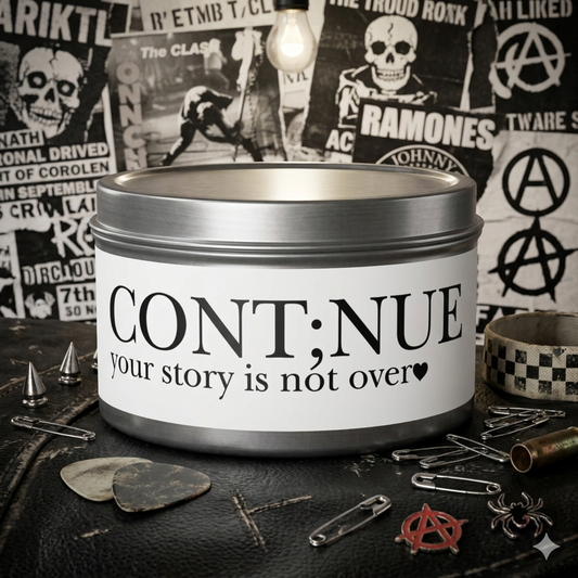 Cont;nue Your Story Tin Candles (4oz, 8oz)
