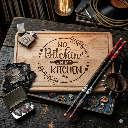 No Bitchin' In My Kitchen Wooden Cutting Board (Engraving)