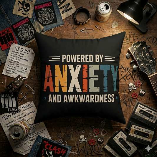 Powered by Anxiety & Awkwardness Spun Polyester Square Pillow