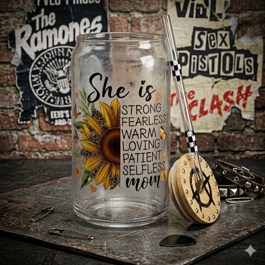 She Is.... Mom Sipper Glass, 16oz