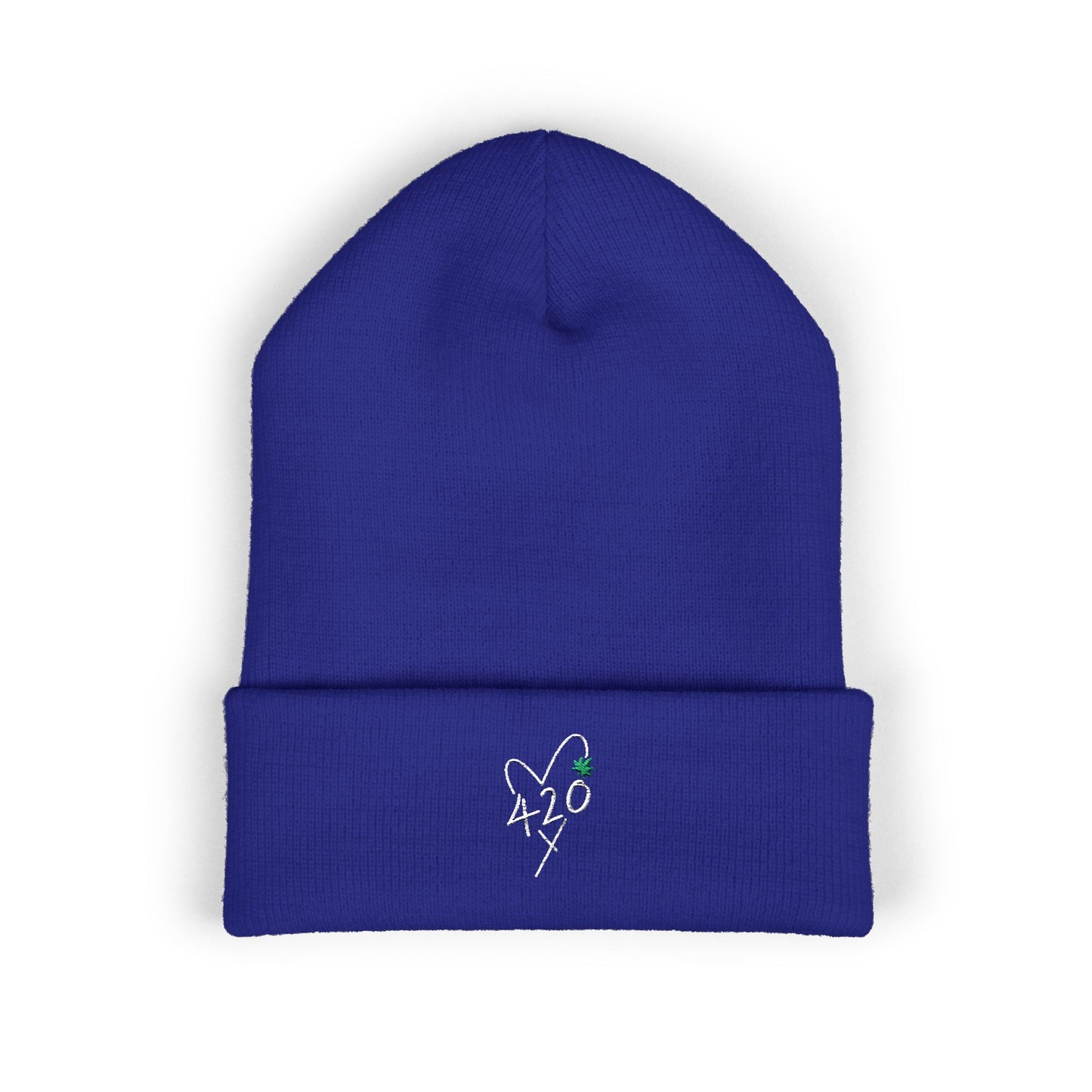 420 Love - White Classic Cuffed Beanie (Embroidery)