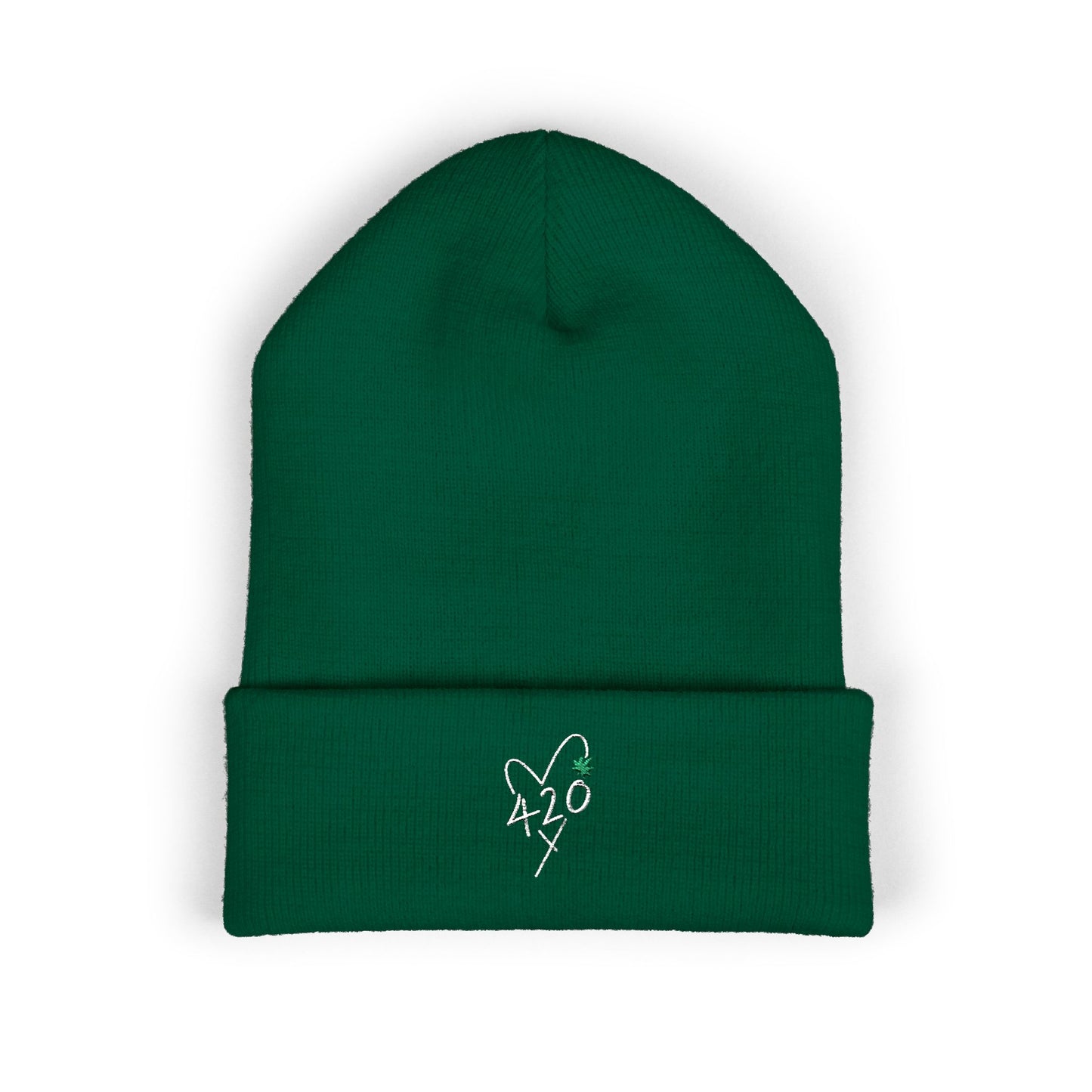 420 Love - White Classic Cuffed Beanie (Embroidery)